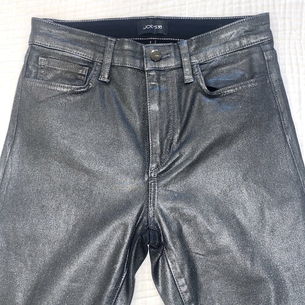 Joe’s Jeans The Charlie High Rise Skinny Coated Jeans in Gunmetal Sparkle
